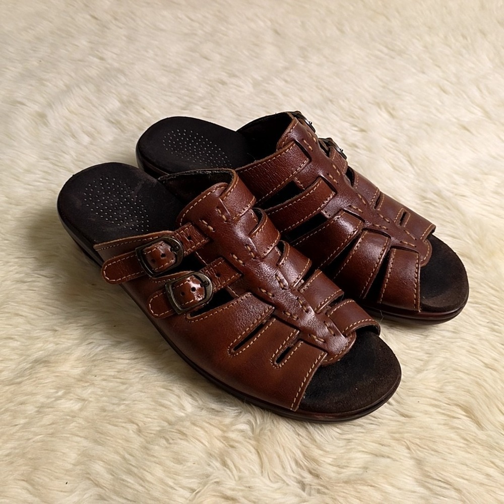 SAS Tripad Comfort Sandals Women 9 Brown Leather Wedge Buckle Slide Mules